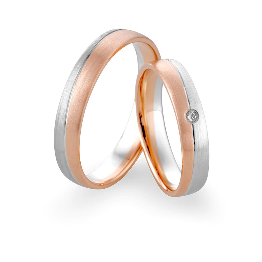 Trauringe / Eheringe 375 Rotgold, Weißgold+Pd 514725-40