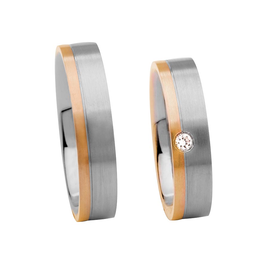 Trauringe / Eheringe 585 Rotgold, Weißgold+Pd 513206-50