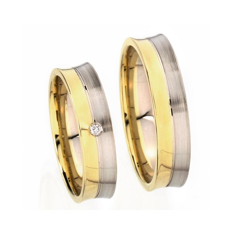 Trauringe / Eheringe 585 Gelbgold, Weißgold+Pd 514368-50
